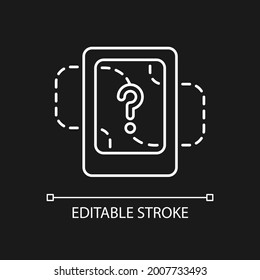Turning location off white linear icon for dark theme. Tracking movement on webpages prevention. Thin line customizable illustration. Isolated vector contour symbol for night mode. Editable stroke