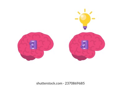 Turning on the brain, creativity, thought or concentration concept. Vector illustrations for banner, website, landing page, flyer.