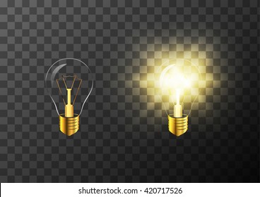 Turning On And Off Realistic Light Bulb On Transparent Background