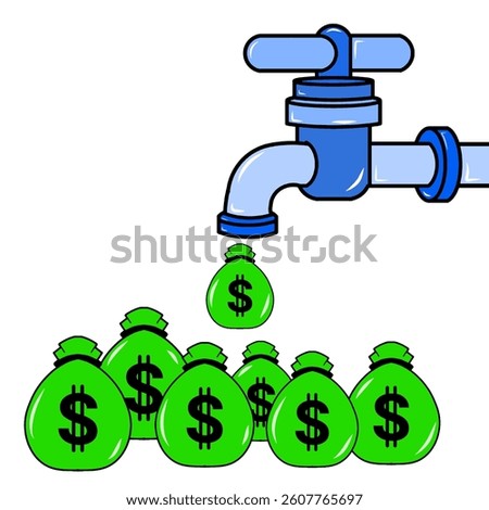 Turning on the Tap of Wealth: Illustrating a Steady Stream of Financial Resources and Accumulating Profit. The Flow of Money: A Visual Representation of a Constant Source of Income and Financial Growt