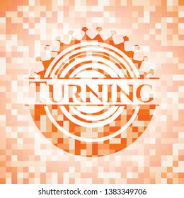 Turning orange mosaic emblem. Vector Illustration. Detailed.