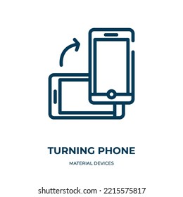 Girando el icono del teléfono. Ilustración vectorial lineal de la colección de dispositivos materiales. Esquema girando el vector de icono del teléfono. Símbolo de línea delgada para uso en aplicaciones web y móviles, logotipo, medios impresos.