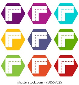 Turning road icon set many color hexahedron isolated on white vector illustration