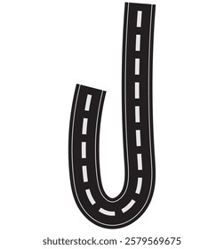 turning road icon vector illustration design template. Horizontal asphalt road template. Winding road vector illustration. Seamless highway marking Isolated on background.