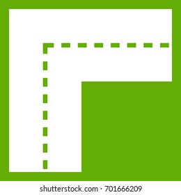Turning road icon white isolated on green background. Vector illustration