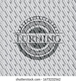 Turning silver color emblem or badge. Scales pattern. Vector Illustration. Detailed.