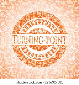 Turning-point abstract orange mosaic emblem with background 