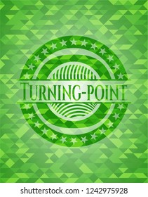 Turning-point green emblem with mosaic background