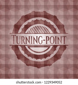 Turning-point red seamless emblem with geometric background.
