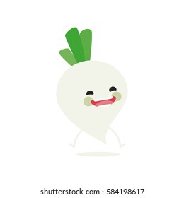 turnip (Brassica rapa) with cute face. Illustration funny and healthy food cartoon. Isolated
