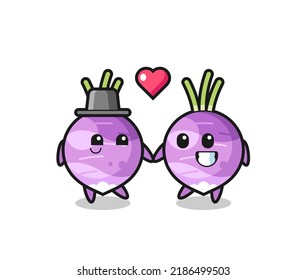 Turnip Cartoon Character Couple With Fall In Love Gesture , Cute Style Design For T Shirt, Sticker, Logo Element