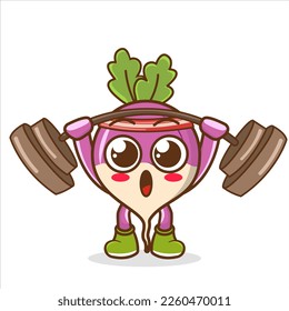 turnip cartoon lifting barbell vector. cartoon character