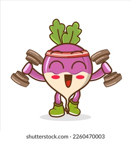 turnip cartoon lifting dumbbell vector. cartoon character