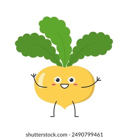 Turnip character cartoon greeting hello cute smile face vegetable beautiful vector illustration.