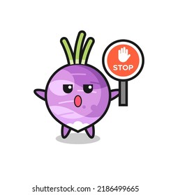turnip character illustration holding a stop sign , cute style design for t shirt, sticker, logo element