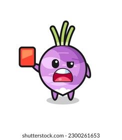 turnip cute mascot as referee giving a red card , cute style design for t shirt, sticker, logo element