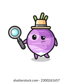 turnip detective character is analyzing a case , cute style design for t shirt, sticker, logo element