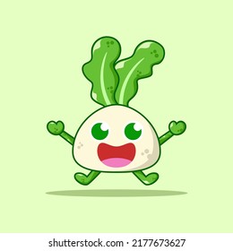 Giro con diseño de ilustración vectorial de caracteres de salto verde. apto para el personaje vegetal, mascota de comida, diseño de caricaturas