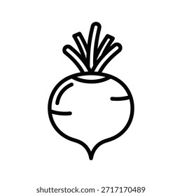 Design de ícone de nabo com desenho de linha simples. Vegan, alimentação saudável e conceito vegetal fresco isolado no fundo branco
