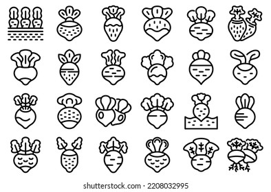 Turnip icons set outline vector. Cooking plant. Cuisine diet