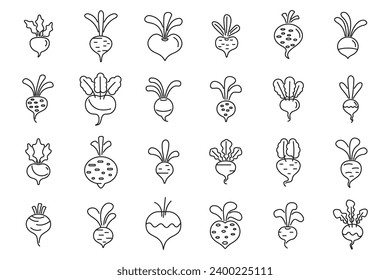 Turnip icons set outline vector. Plant cooking diet. Eat farm fairy tale