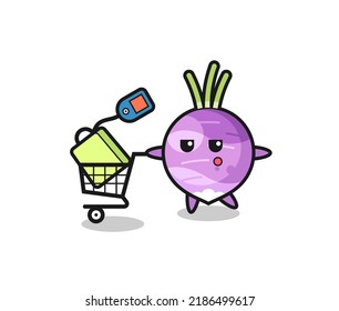 turnip illustration cartoon with a shopping cart , cute style design for t shirt, sticker, logo element