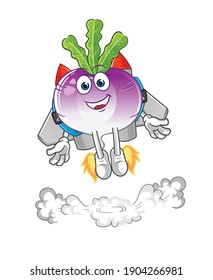 turnip with jetpack mascot. cartoon vector