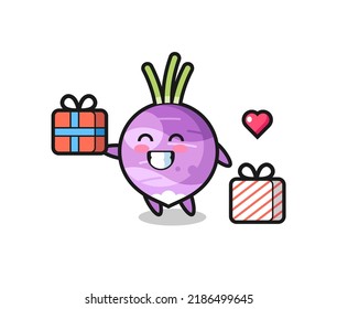 turnip mascot cartoon giving the gift , cute style design for t shirt, sticker, logo element