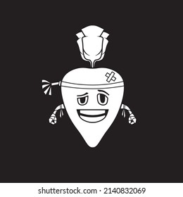 Turnip muay thai fighter cute character emotion emoticon logo design vector. Colorful sticker art with soft background. Abstract graphic illustration.