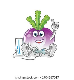 turnip playing video games vector. cartoon character