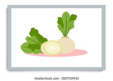 Turnip Poster. Minimalist Cream Color Sliced Vegetables with abstract shape.