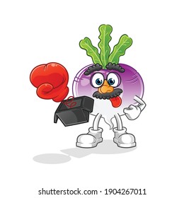 turnip prank with glove in box cartoon. cartoon mascot vector