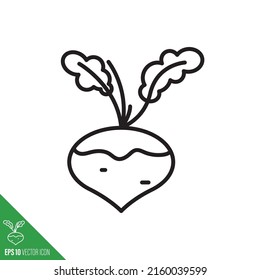 Turnip root vegetable with leaves icon, outline style vector illustration