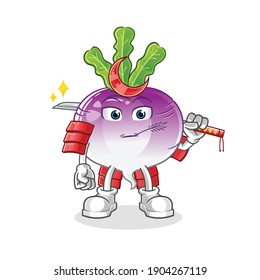 caricatura de turnip samurai. vector de mascota de dibujos animados