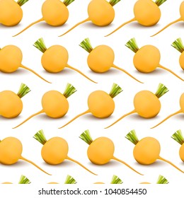 Turnip seamless pattern isolated on white background. Vegetable from the farm. Organic food. Vector illustration.