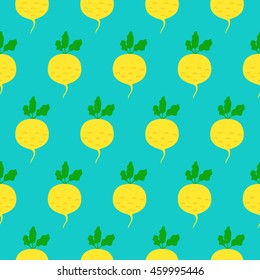 Turnip seamless pattern. Vector illustration of  image of turnip on a mint background.