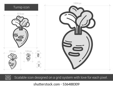 Turnip vector line icon isolated on white background. Turnip line icon for infographic, website or app. Scalable icon designed on a grid system.