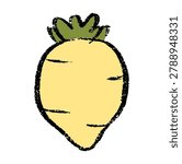 Turnip vegetable crayon wax doodle, rough textured hand drawn, white radish illustration, organic parsnip root, fresh daikon crop, healthy food clipart