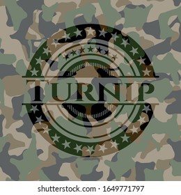 Turnip auf einer Camo-Textur geschrieben. Vektorillustration Illustration. Detaillierte Angaben.