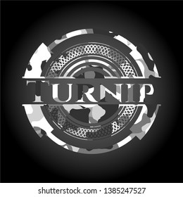Turnip written on a grey camouflage texture