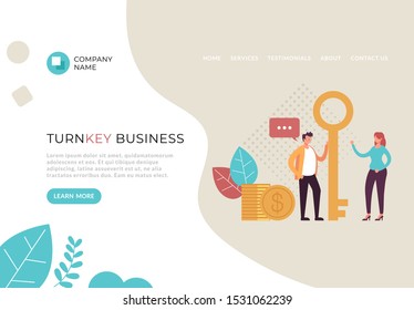 Turnkey business service banner poster web page concept. Vector flat cartoon graphic design illustration