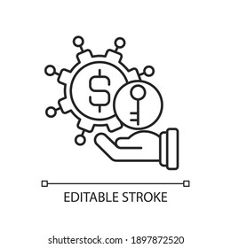 Turnkey finance functions linear icon. Successful business model. Provider assumes responsibility. Thin line customizable illustration. Contour symbol. Vector isolated outline drawing. Editable stroke