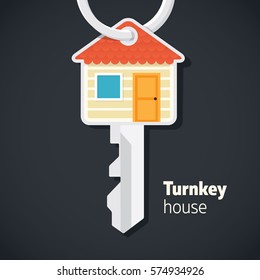 Turnkey house illustration. Vector graphic show smart house inside of a key. Perfect for estate based business or graphics.