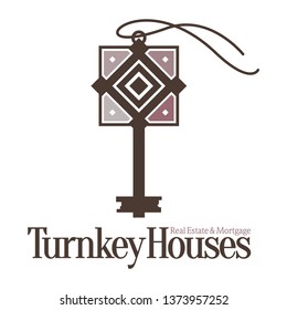 Turnkey Houses Logo Template. The top of this house key has been created with four stilized houses.