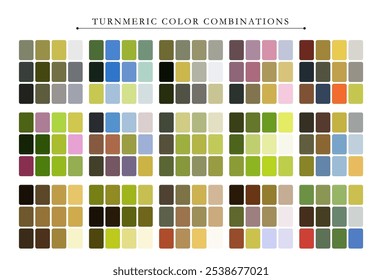 Turnmeric color palette. Trend color palette guide template. Fit for fashion designers, business, and paints colors company. Match combinations. Vector graphics. Eps 10.