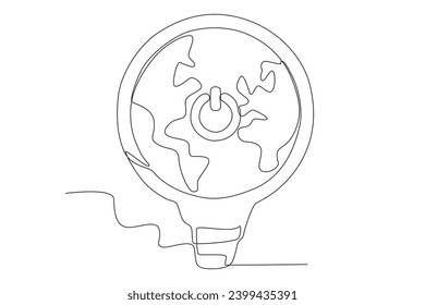 A turn-off button on earth. Earth Hour one-line drawing