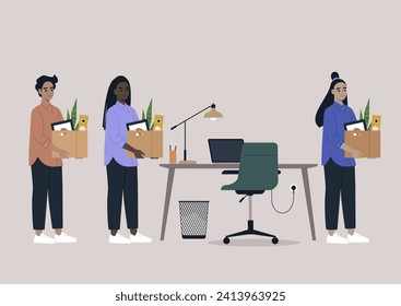 The turnover concept unfolds with a group of employees lined up, anticipating the workplace to become available for the next individual in the queue