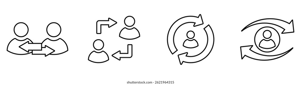 Ícone de rotatividade definido. Troque a pessoa pelo sinal de substituição. Alterar e alternar a ilustração de vetor do usuário.