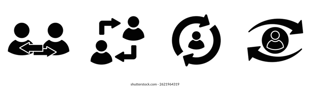 Ícone de rotatividade definido. Troque a pessoa pelo sinal de substituição. Alterar e alternar a ilustração de vetor do usuário.