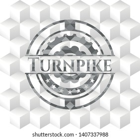 Turnpike grey emblem with cube white background